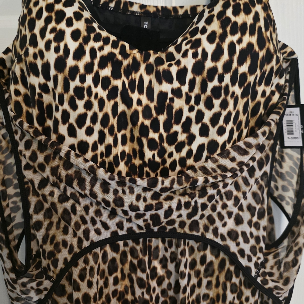 NWT Underwire Long Mesh Overlay Swim Dress With Brief -- Cheetah Tan Size 38D/DD - Picture 7 of 8